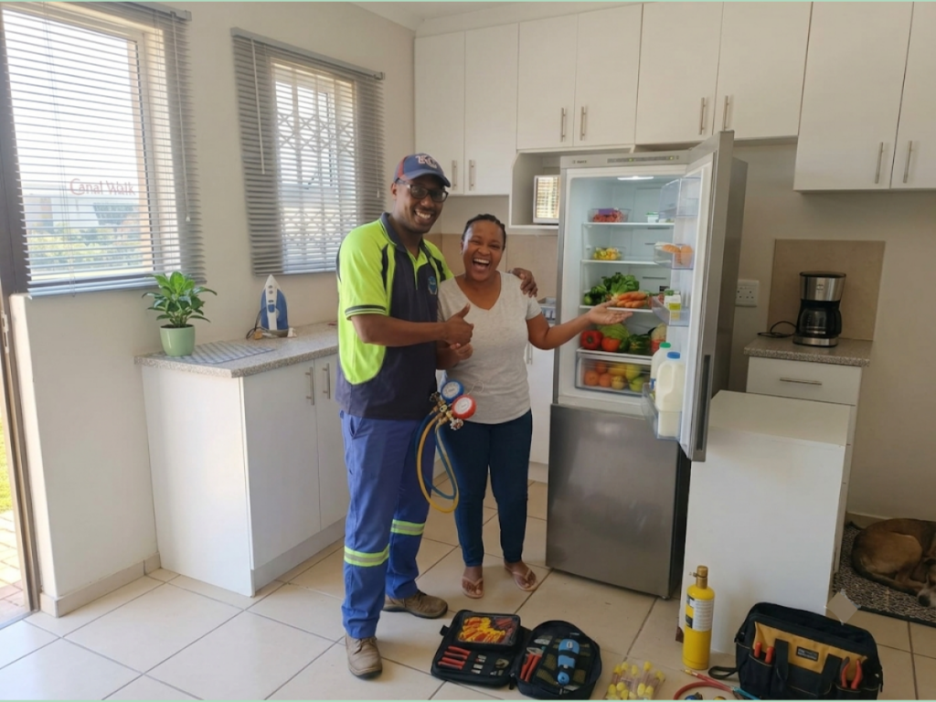 Happy customer satisfied after professional Bosch fridge repair service in Cape Town by Total Fix Cape Town technician
