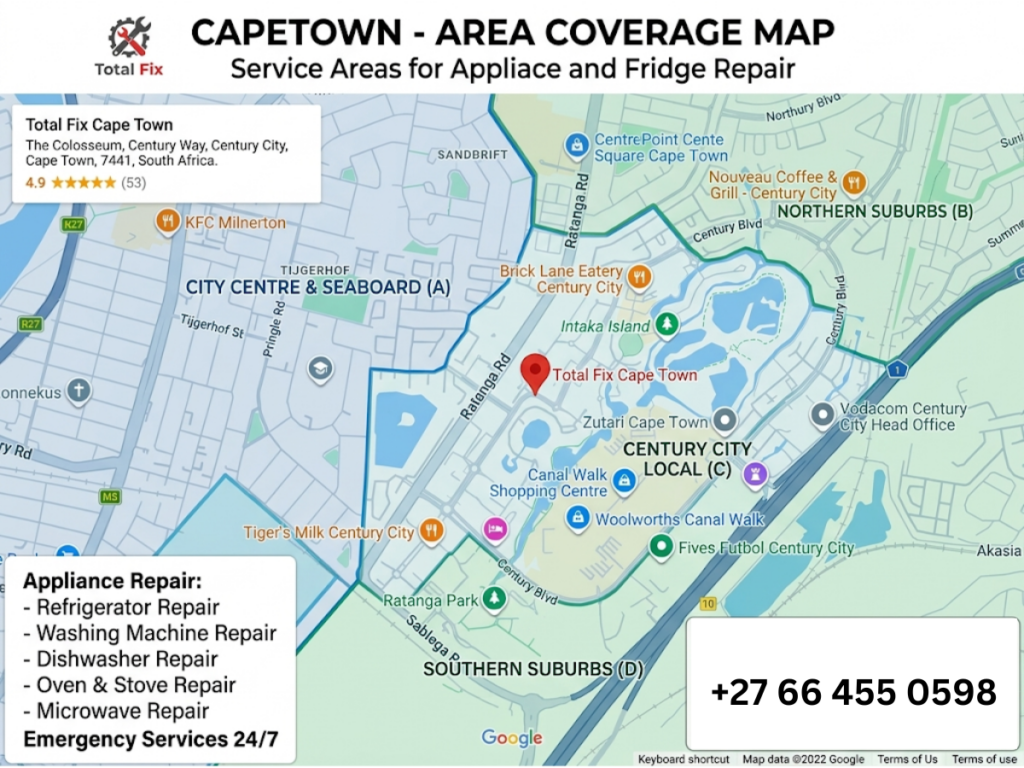Expert refrigerator repair technician servicing a fridge in Cape Town by Total Fix Cape Town