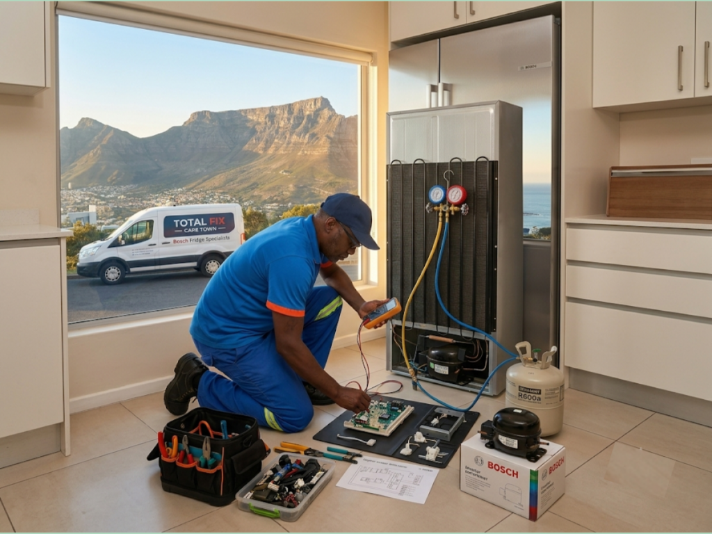 Best emergency Bosch fridge repair service in Cape Town by local technician fixing refrigerator