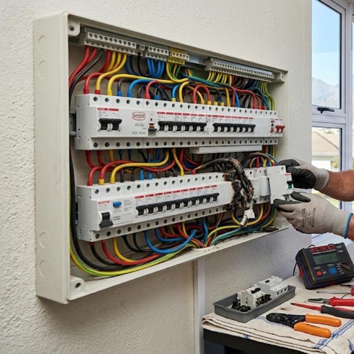 Local electrician providing DB board repairs near you in Cape Town, including fault finding, circuit breaker replacement, and electrical panel repairs.