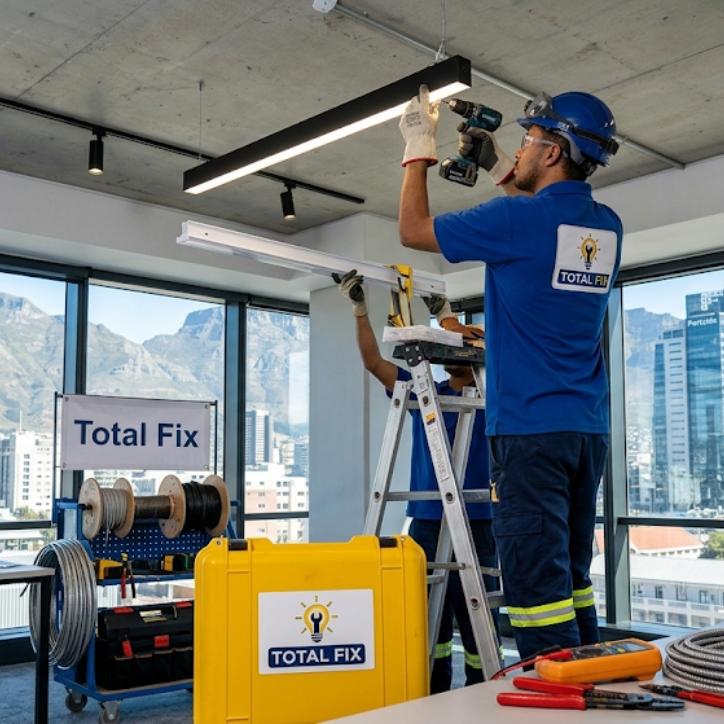 Professional commercial lighting installation in Cape Town by Total Fix Cape Town for offices, shops, warehouses, and business properties.